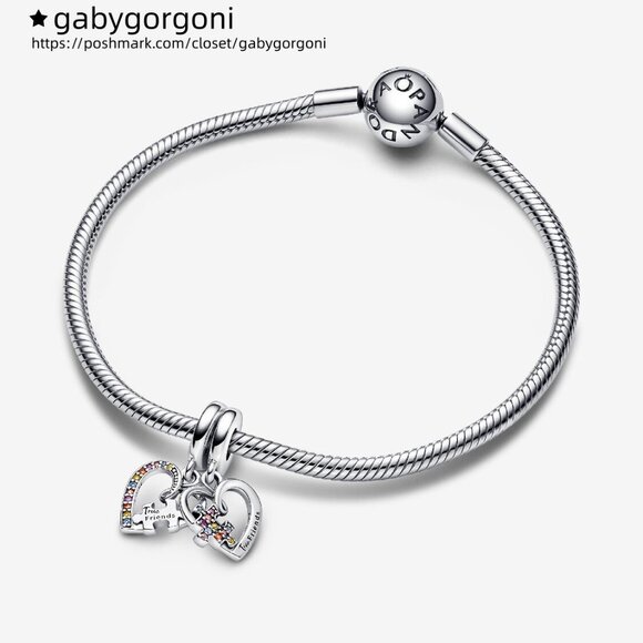 Pandora Puzzle Piece Hearts Splittable Friendship Dangle Charm - Picture 3 of 6